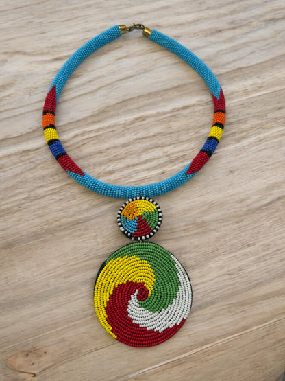 Handmade African Beaded Pendant Necklace – Vibrant Maasai-Inspired Jewellery