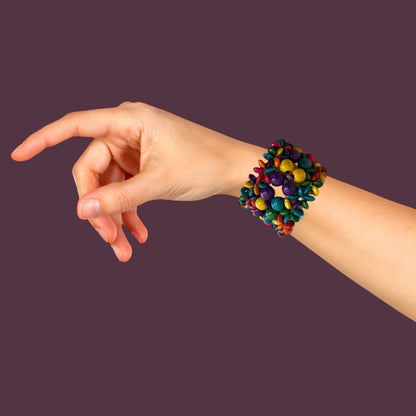 Bohemian Multicoloured Wooden Beaded Bracelet