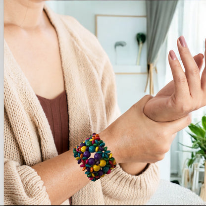 Bohemian Multicoloured Wooden Beaded Bracelet