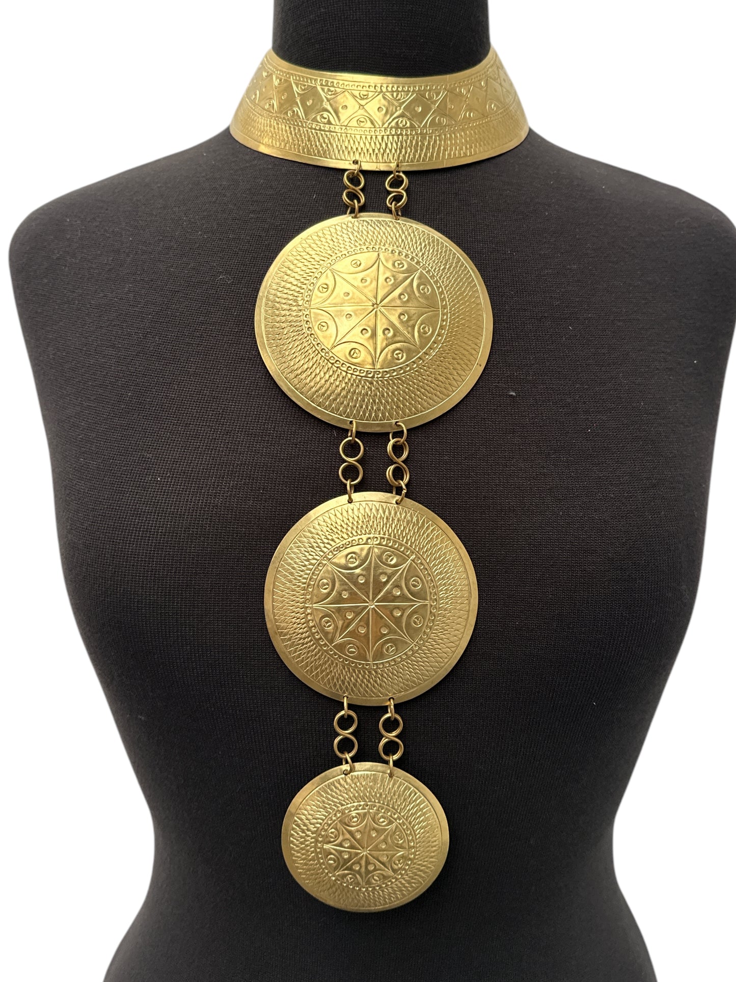 Authentic African Engraved Brass Statement Pendant Necklace