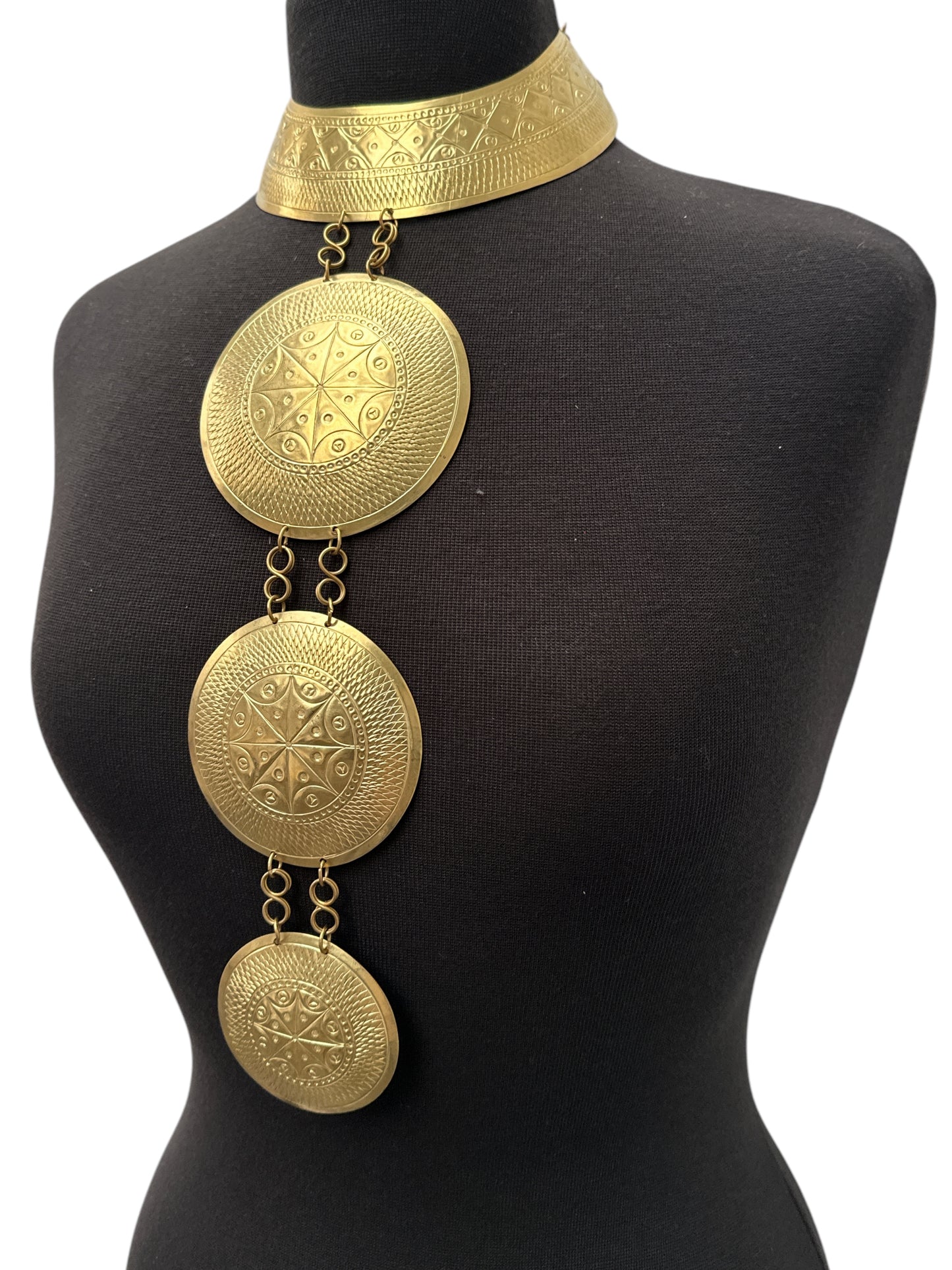 Authentic African Engraved Brass Statement Pendant Necklace