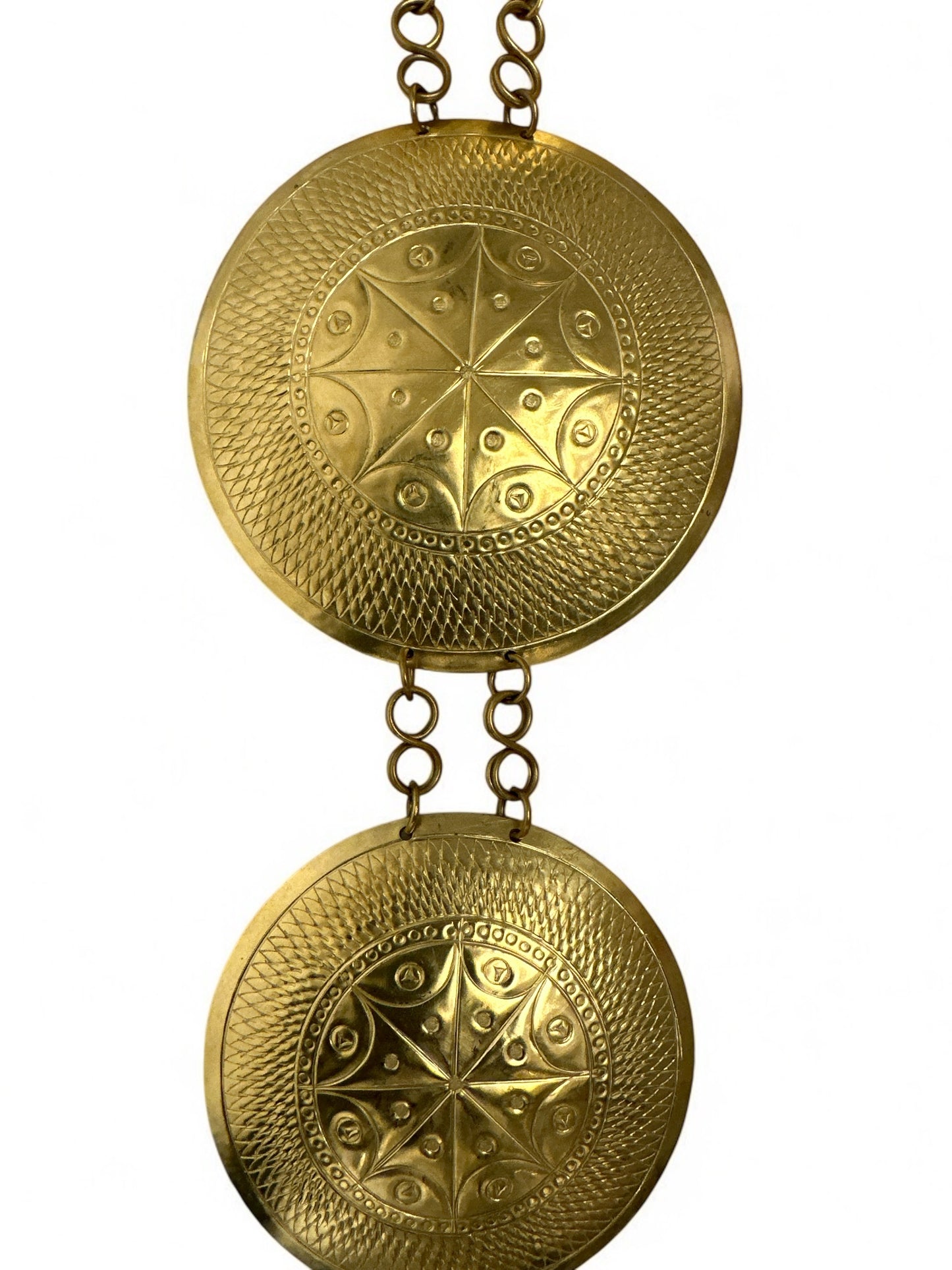 Authentic African Engraved Brass Statement Pendant Necklace