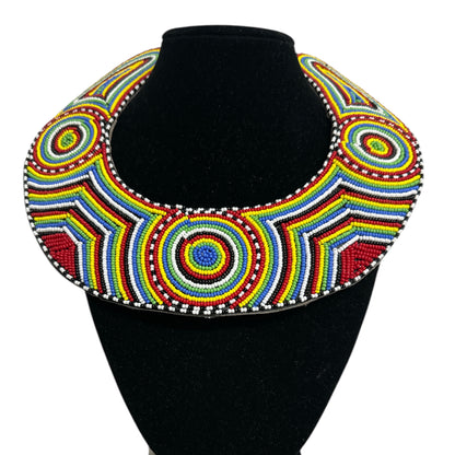 Authentic Handmade Maasai Zulu Beaded Collar Necklace – Multicolour Tribal Ethnic Bib Choker for Women