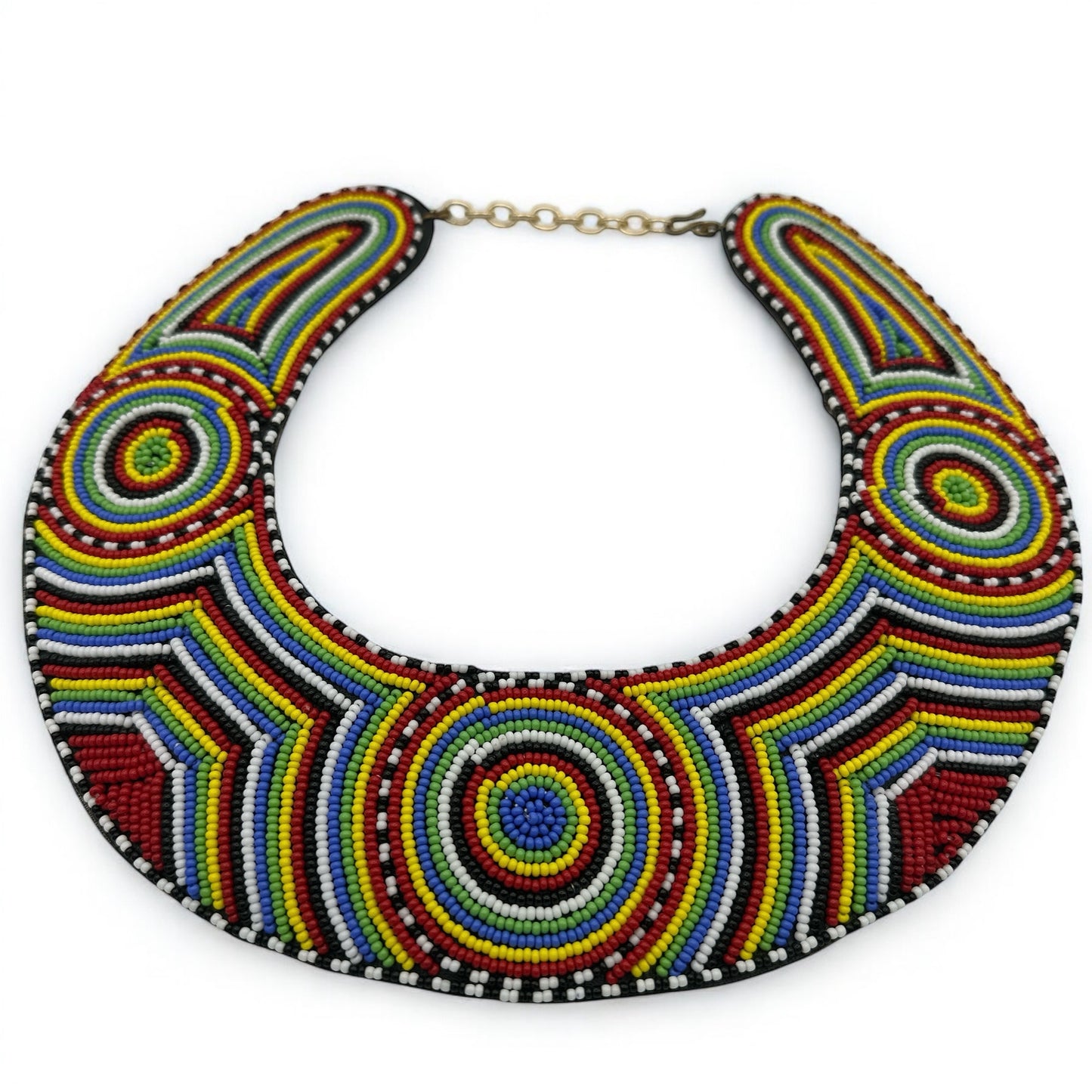 Authentic Handmade Maasai Zulu Beaded Collar Necklace – Multicolour Tribal Ethnic Bib Choker for Women