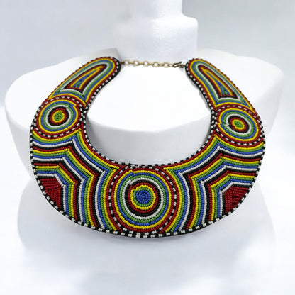 Authentic Handmade Maasai Zulu Beaded Collar Necklace – Multicolour Tribal Ethnic Bib Choker for Women