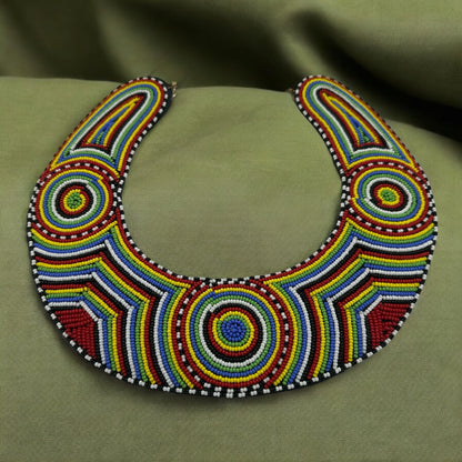 Authentic Handmade Maasai Zulu Beaded Collar Necklace – Multicolour Tribal Ethnic Bib Choker for Women