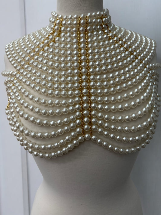 Boho Faux Pearls Collar Statement Chain Body Jewellery