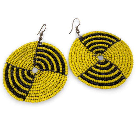 Authentic African Yellow Beaded Dangle Earrings