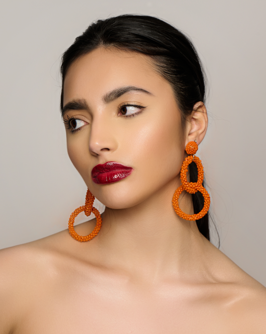 Orange Bohemian Beaded Dangle Earrings