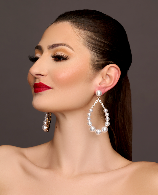 Elegant Faux Pearls Rhinestone Teardrop Dangle Earrings