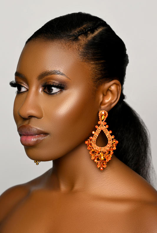 Elegant Teardrop  Orange Rhinestones Statement Teardrop  Earrings