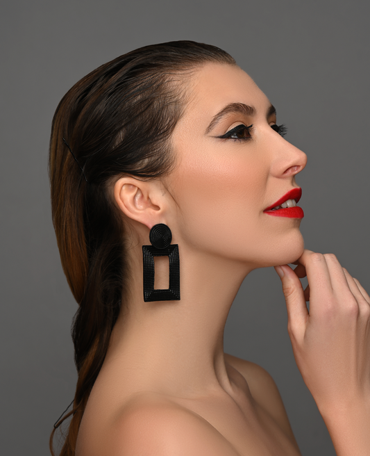 Geometric Textured Gold Statement Earrings – Bold Retro Dangle Earrings for Women