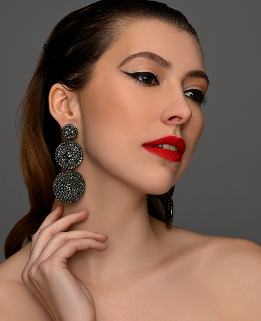 Triple Circle Crystal Statement Earrings - Glamorous Sparkling Dangle Earrings