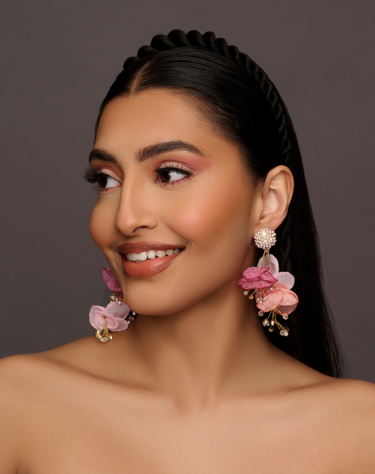 Elegant Floral Statement Earrings with Pearl Stud – Lightweight Petal Drop Earrings