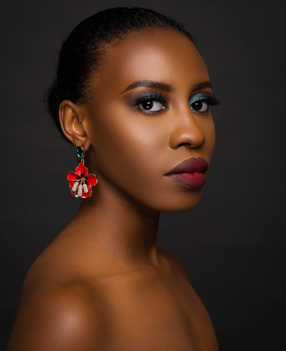 Bold Red Flower Drop Statement Earrings with Crystal Accents