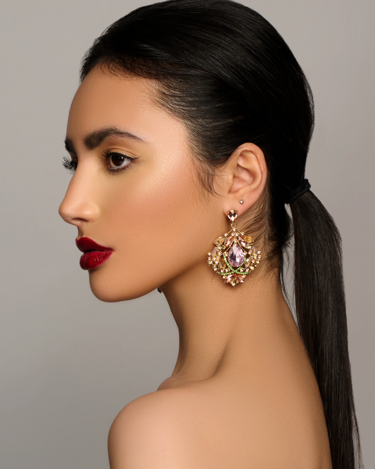 Luxurious Crystal Chandelier Earrings – Multicolour and Pink Statement Jewellery