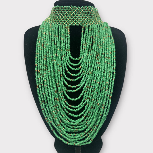 Authentic African Green Beaded Ethnic Choker Necklace - Fatisha Boutique