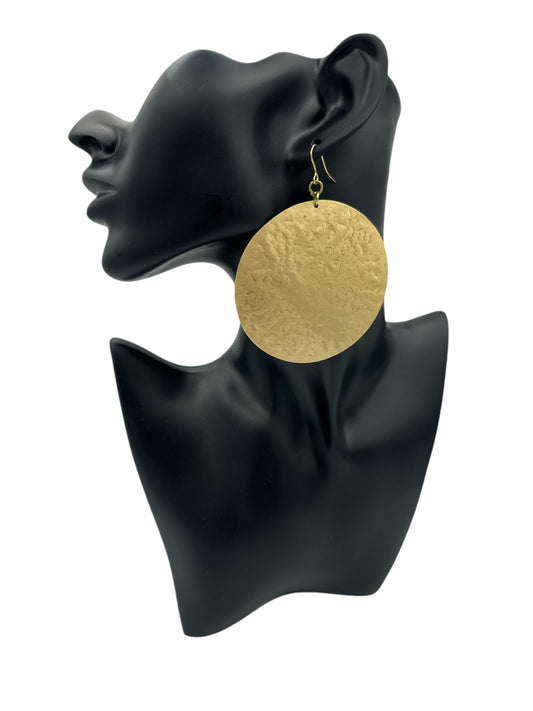 Bold Round Hammered Disc Brass Dangle Statement Earrings - Fatisha Boutique