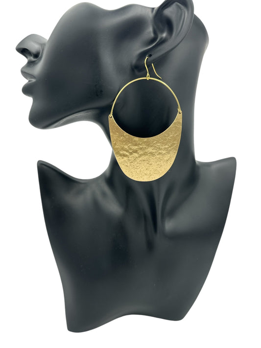 Brass Dangle Earrings - Modern Hammered Half - Moon Statement Jewellery - Fatisha Boutique