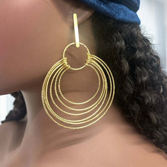 Elegant Multi - Hoop Brass Dangle Earrings - Bohemian Statement Jewellery - Fatisha Boutique