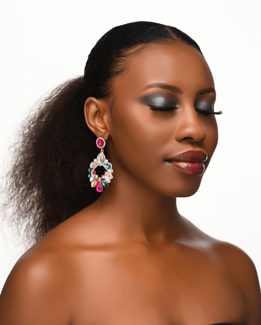 Elegant Multicolour Rhinestones Teardrop Statement Dangle Earrings - Fatisha Boutique