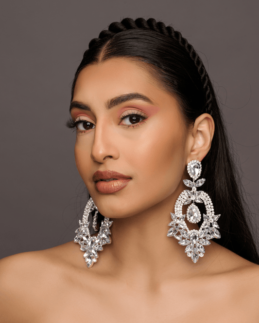 Glamorous Statement Crystal Diamante Rhinestone Dangle Earrings - Fatisha Boutique