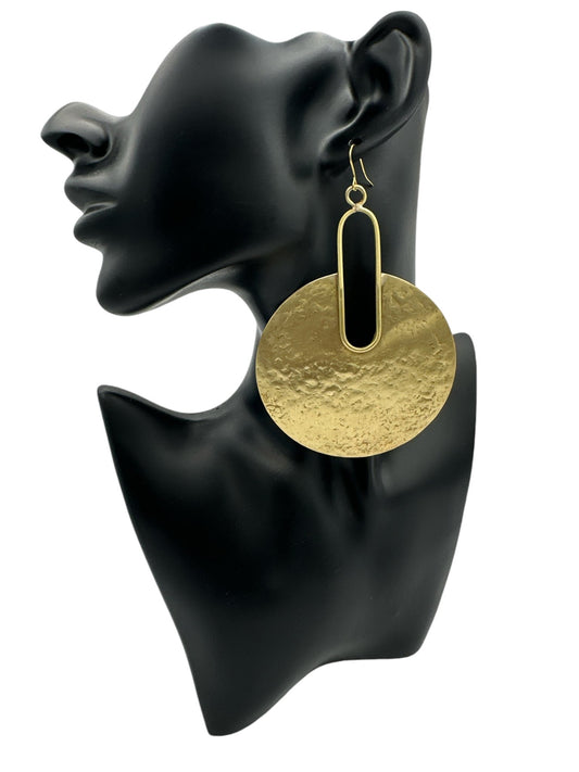 Hammered Brass Disc Bold Statement Dangle Earrings - Fatisha Boutique