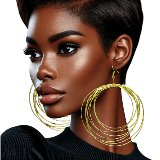 Hand Crafted Oversized Multi - Hoop Layered Brass Bold Statement Dangle Earrings - Fatisha Boutique