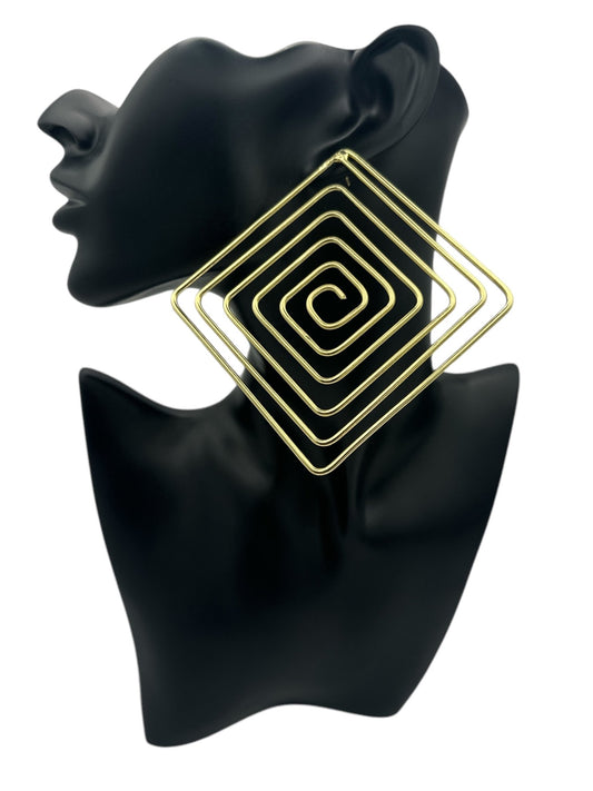 Handcrafted Geometric Spiral Square Design Brass Statement Earrings - Fatisha Boutique