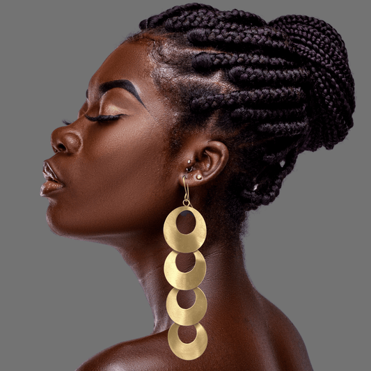 Long Brass Statement Earrings | Geometric Dangle Earrings | Handmade Jewellery - Fatisha Boutique