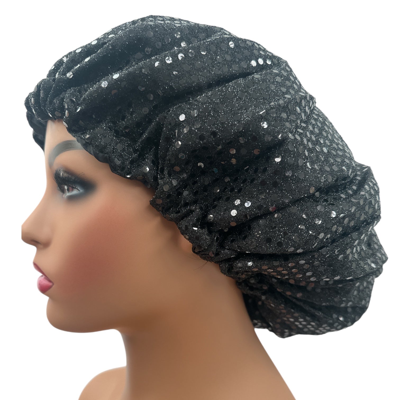 Luxury Sequinned Adjustable Satin Silk Bonnet Cap – Double Layered, Breathable Sleep Cap - Fatisha Boutique