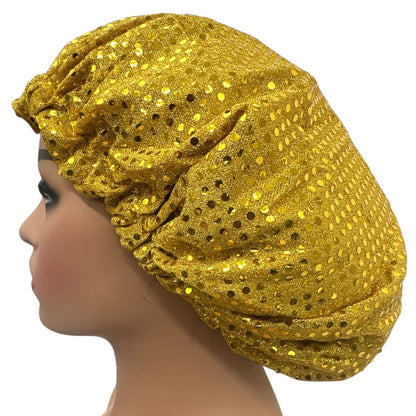 Luxury Sequinned Adjustable Satin Silk Bonnet Cap – Double Layered, Breathable Sleep Cap - Fatisha Boutique