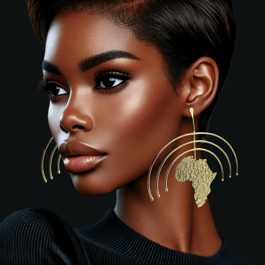 Oversized Africa Map Statement Brass Earrings - Bold Afrocentric Jewellery - Fatisha Boutique