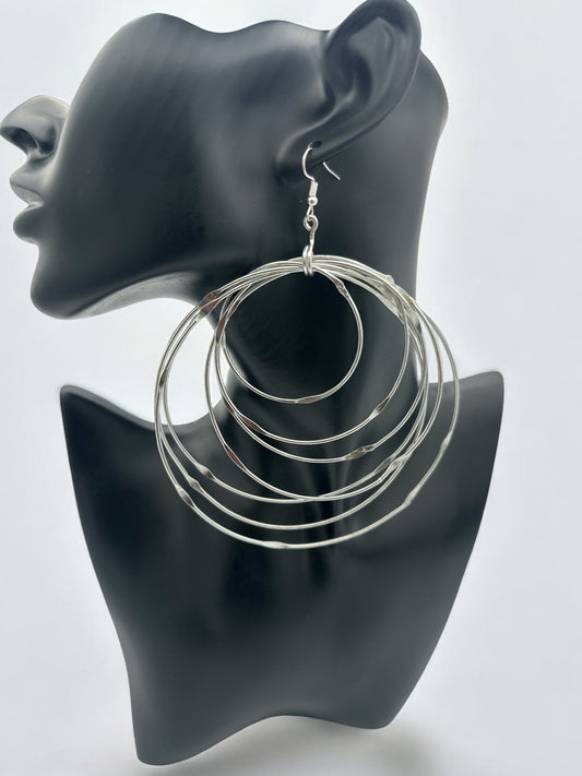 Oversized Multi - Hoop Layered Silver Brass Bold Statement Dangle Earrings - Fatisha Boutique