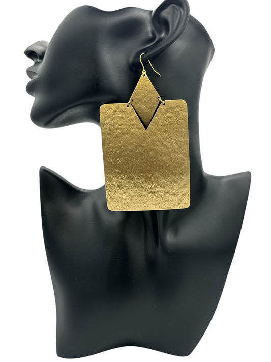 Oversized Rectangle Brass Statement Dangle Earrings - Bold Geometric Fashion Jewellery - Fatisha Boutique