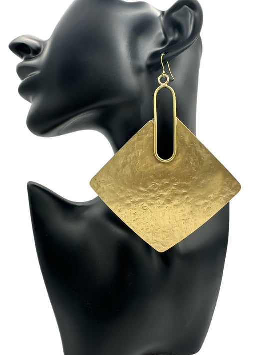 Oversized Square Brass Bold Statement Dangle Earrings - Fatisha Boutique