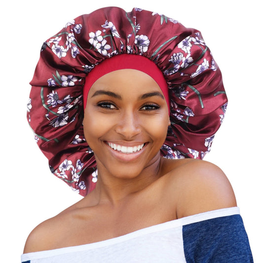 Single Layered Floral Print Satin Silk Bonnet Cap – Extra Large for Braids, Locs & Long Hair - Fatisha Boutique