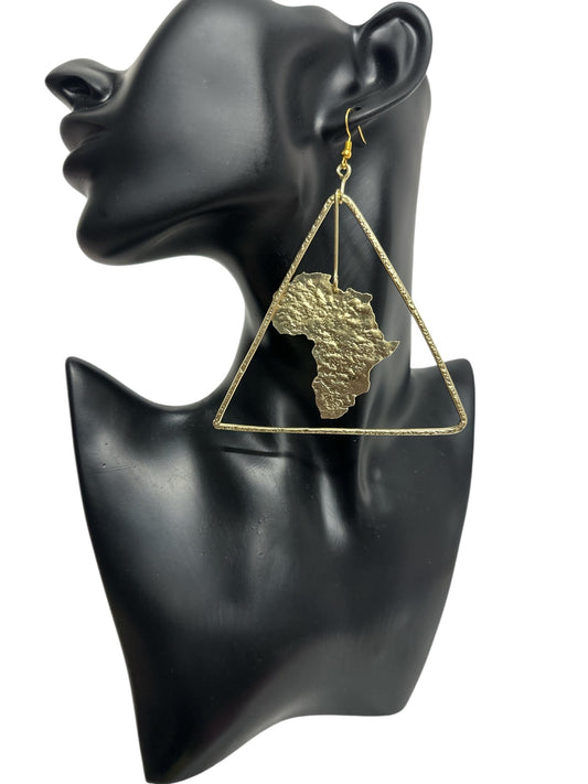 Triangle Africa Map Brass Earrings - Afrocentric Statement Jewellery - Fatisha Boutique