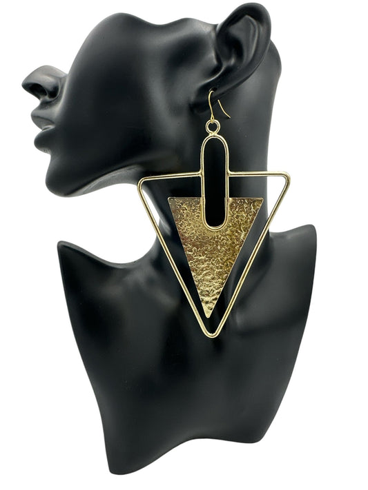 Triangle Hammered Brass Statement Dangle Earrings - Fatisha Boutique