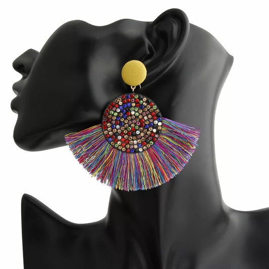 Silk Thread Bohemian Fan Shape Earrings