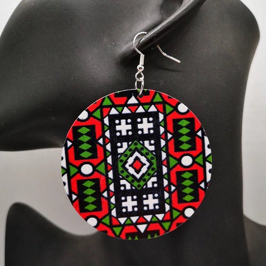 Hand Painted Tribal Wooden Dangle Earrings - Fatisha Boutique