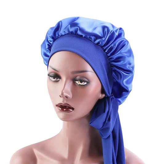 Satin Silk Single Layered Stylish Bonnet Cap With Long Wide Ties - Fatisha Boutique